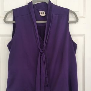 Ann Klein purple v-neck top w/ tie  size L